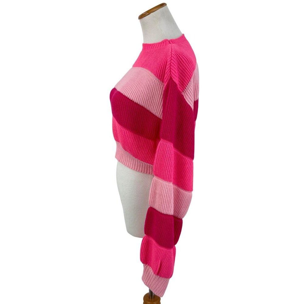 Barbiecore Cropped Hot Pink Ribbed Knit Sweater - Picture 5 of 11